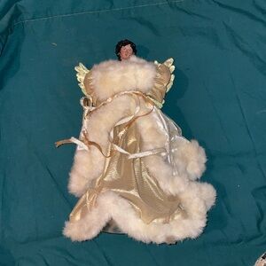 Christmas tree topper, angel with wings, holiday decor 13 x 10